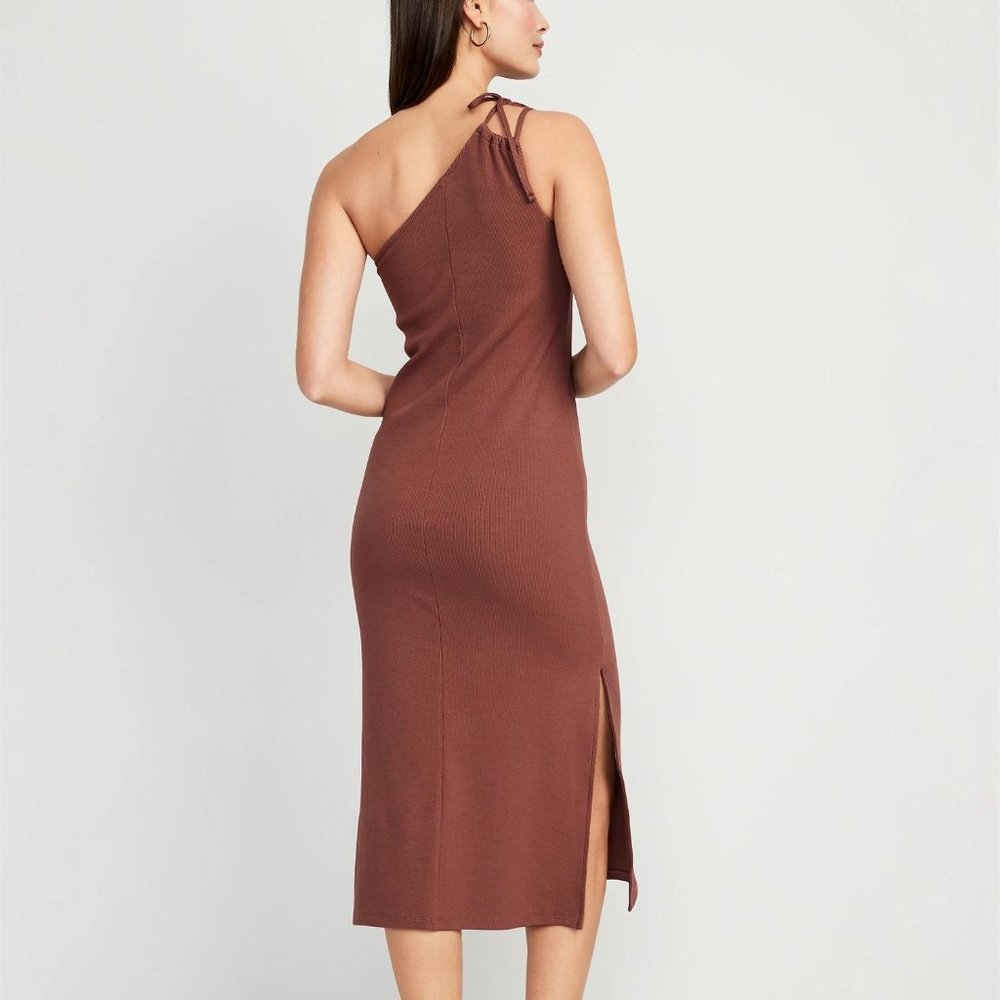 Old Navy Fitted One-Shoulder Double-Strap Rib-Knit Midi Dress for Women New - Picture 2 of 7
